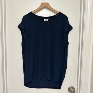 UMGEE | Women's Navy Blue Cap Sleeve Round Neck High Low Tunic Top